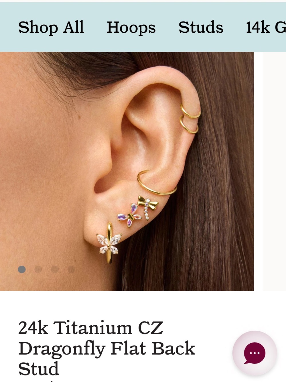 Rowan 24k Titanium CZ Dragonfly Flat Back Stud